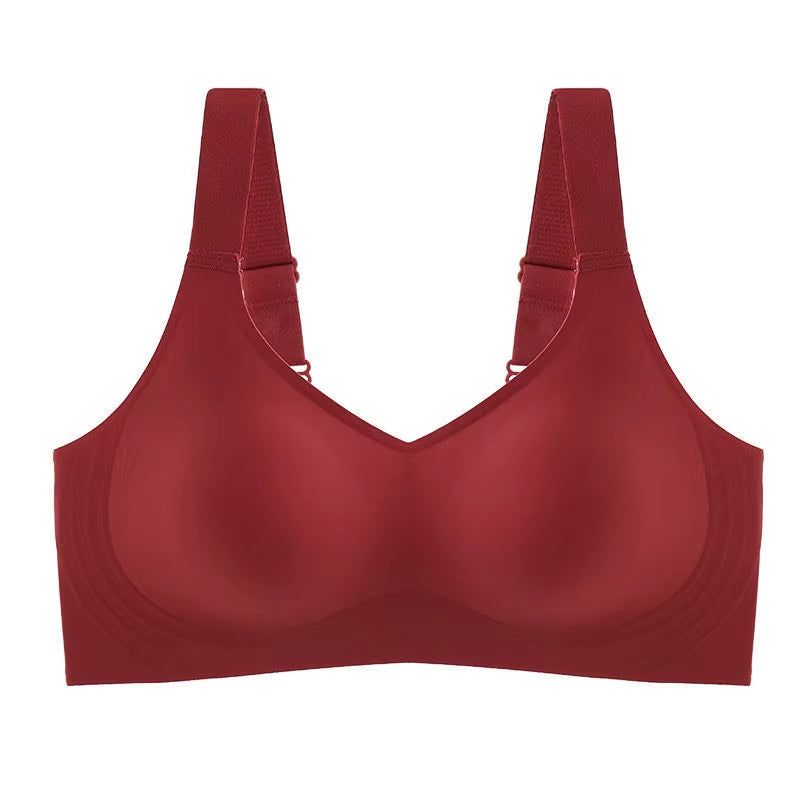 Large Size Thin Jelly Strip Anti-Sagging Adjustable Large Breasts Appear Smaller Seamless Underwear Women'S Rimless Bra