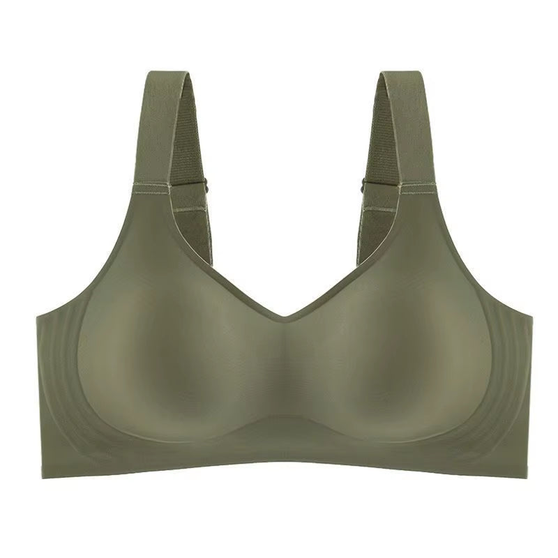Large Size Thin Jelly Strip Anti-Sagging Adjustable Large Breasts Appear Smaller Seamless Underwear Women'S Rimless Bra